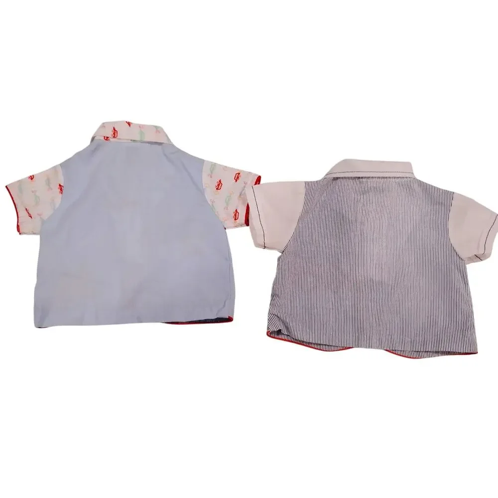 Vintage Baby Infant 0-6 Months Button Up Shirts Lot Embroidered Trains Cars Tie